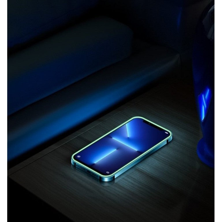 Folie Sticla Securizata Flippy,  Luminous, compatibila cu Apple iPhone 12, Margine fosforescenta verde - vivimall.ro