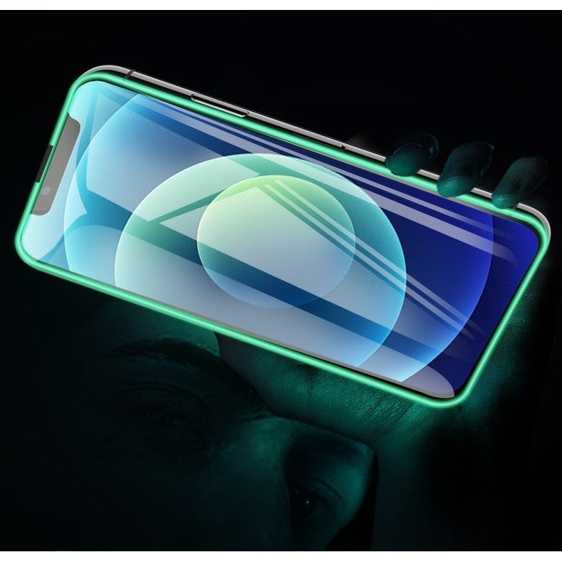 Folie Sticla Securizata Flippy,  Luminous, compatibila cu Apple iPhone 12 Pro, Margine fosforescenta verde - vivimall.ro