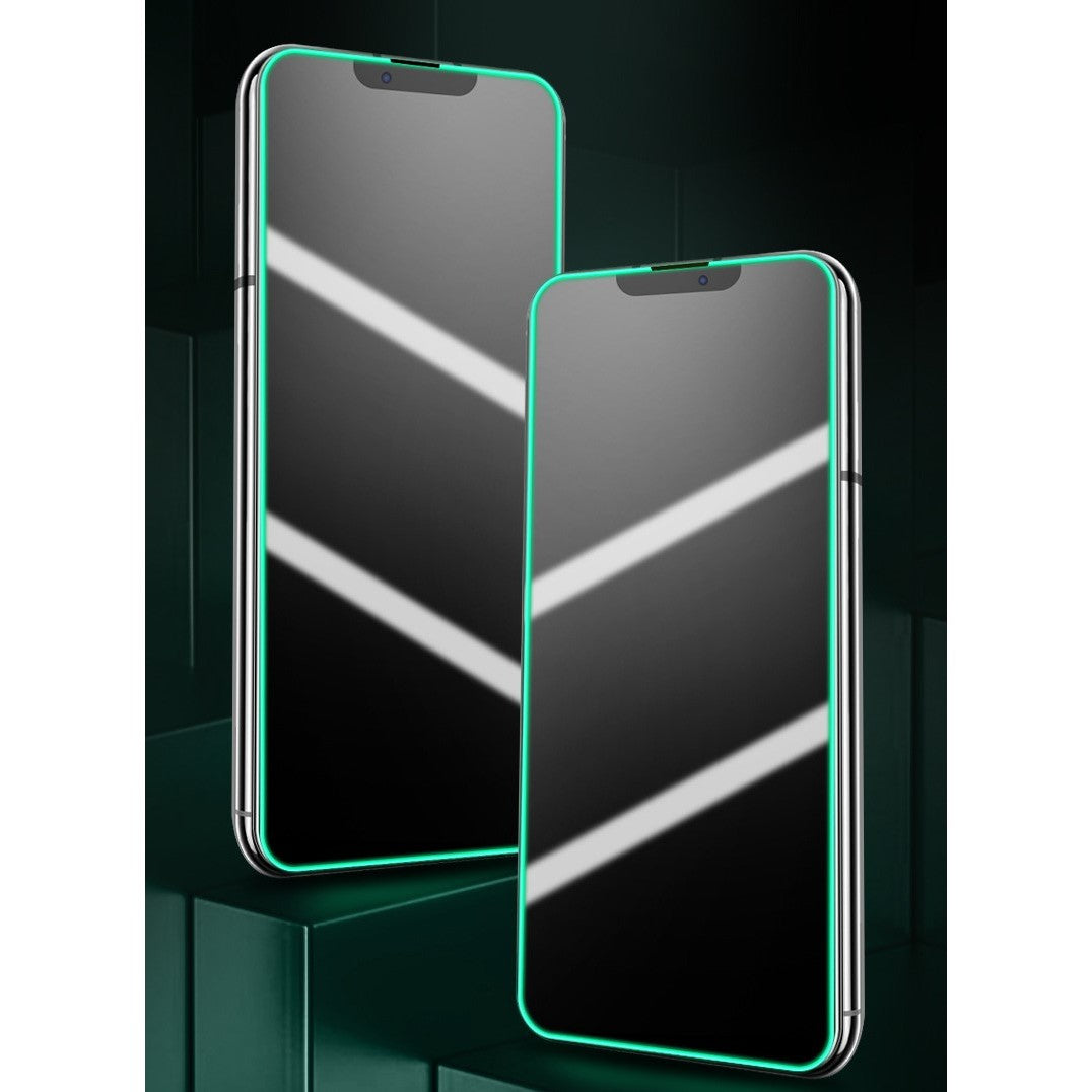 Folie Sticla Securizata Flippy,  Luminous, compatibila cu Apple iPhone 13, Margine fosforescenta verde - vivimall.ro