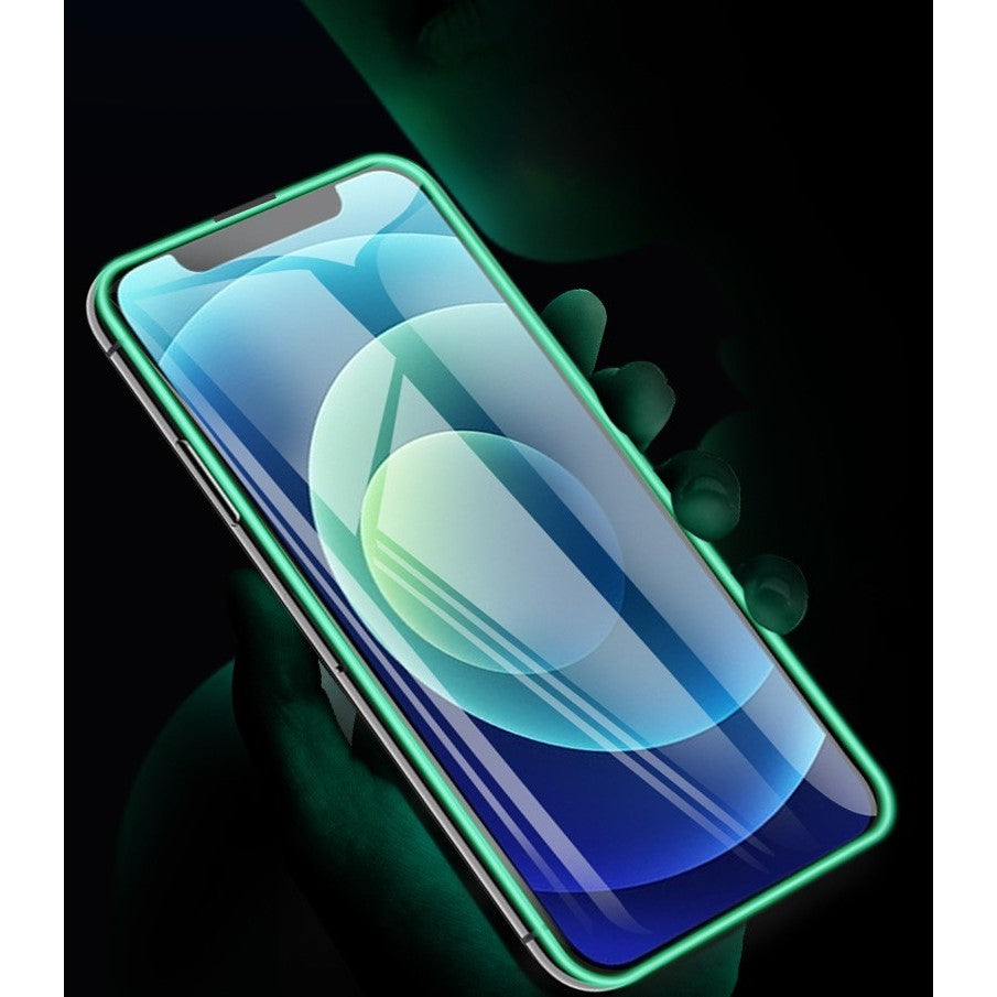 Folie Sticla Securizata Flippy,  Luminous, compatibila cu Apple iPhone 13 Pro, Margine fosforescenta verde - vivimall.ro