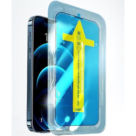 Folie sticla securizata cu sistem de montare usor si rapid Flippy pentru Apple iPhone 14 Pro Max, Transparent cu margini negre - vivimall.ro