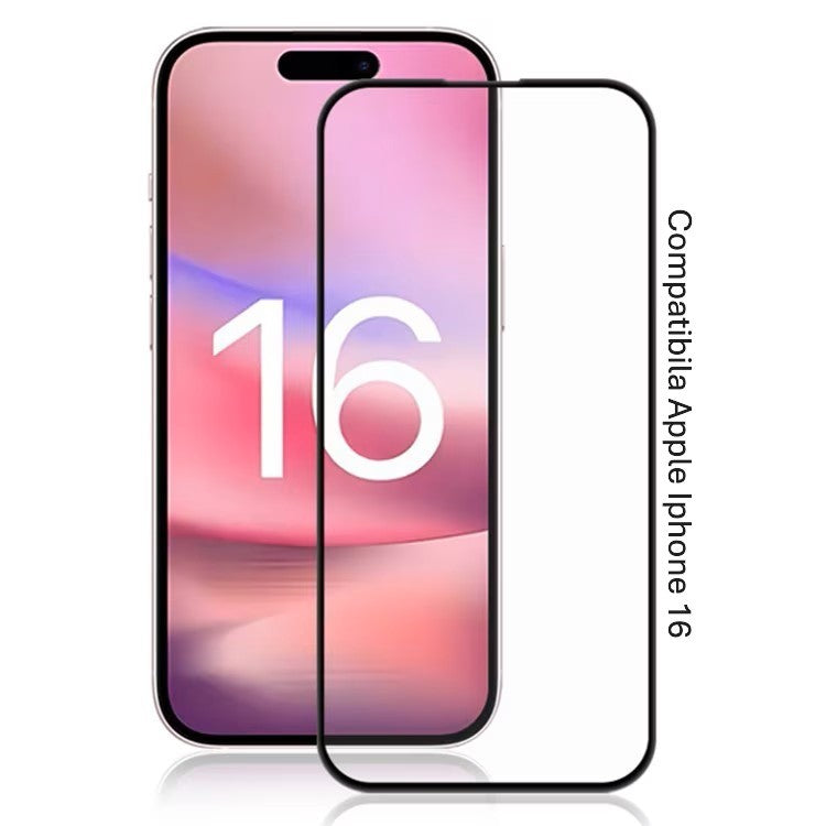 Folie Sticla Securizata, Vivimall, Compatibila cu Apple iPhone 16, Full Cover 9D, HD, Margini Negre, Transparenta - vivimall.ro