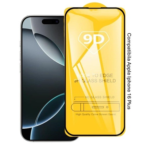 Folie Sticla Securizata, Vivimall, Compatibila cu Apple iPhone 16 Plus, Full Cover 9D, HD, Margini Negre, Transparenta - vivimall.ro
