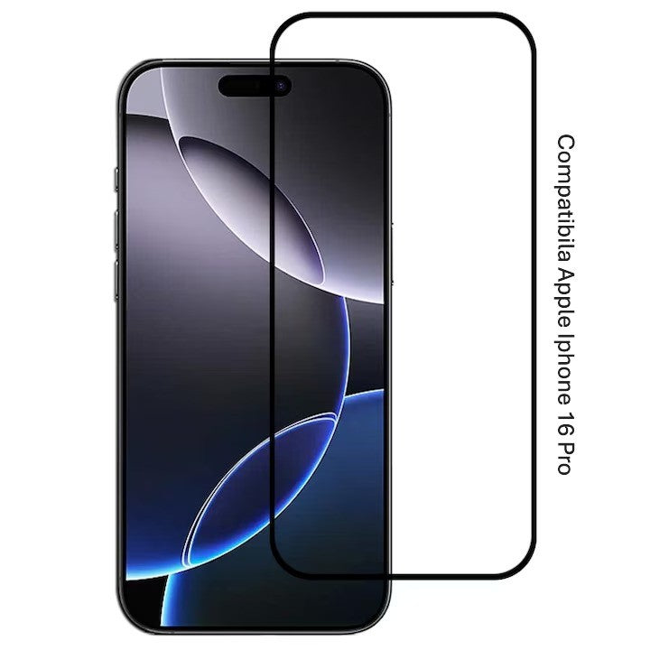 Folie sticlă iPhone 16 Pro cu tratament oleofob și anti-amprentă, claritate HD, unghi lateral