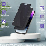 Folie Sticla Securizata, Flippy, Pentru Apple iPhone 16 Plus, Privacy Classic, 2.5D, Confidentialitate 30°, Negru Transparent - vivimall.ro