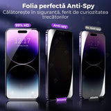 Folie Sticla Securizata, Vivimall, Pentru Apple iPhone 16 Pro, Privacy Classic, 2.5D, Confidentialitate 30°, Negru Transparent - vivimall.ro