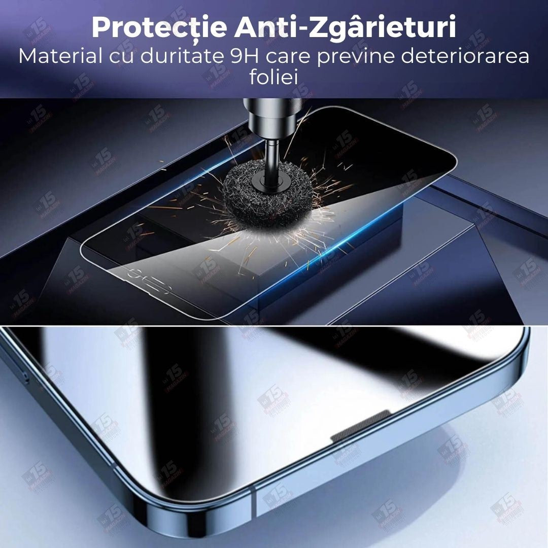 Folie Sticla Securizata, Vivimall, Pentru Apple iPhone 16 Pro, Privacy Classic, 2.5D, Confidentialitate 30°, Negru Transparent - vivimall.ro