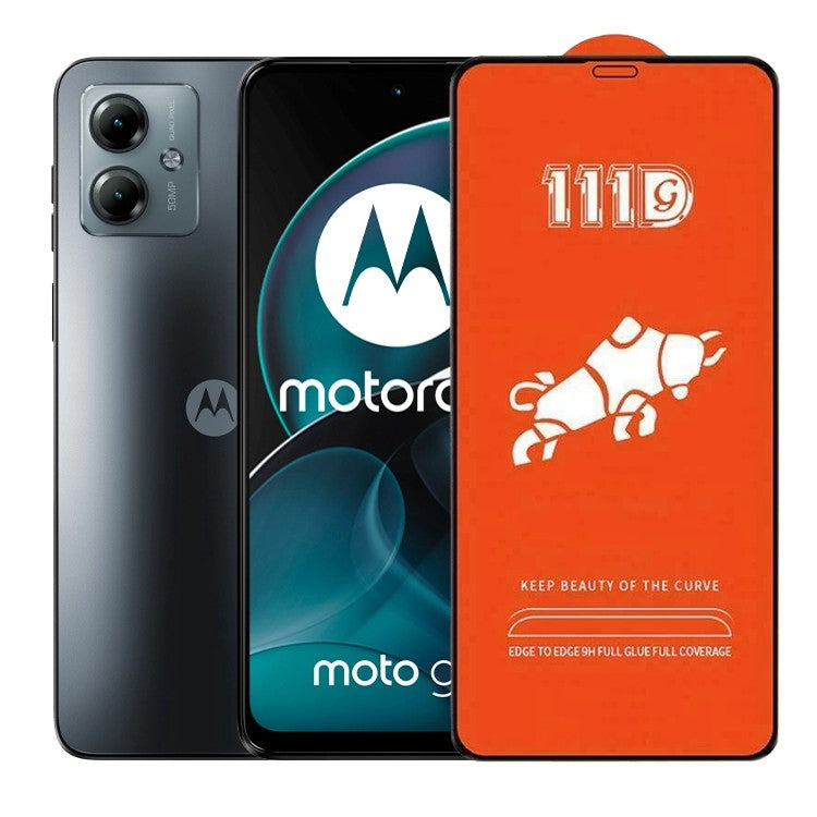 Folie sticlă securizată 111D pentru Motorola Moto G14, margini negre, Full Cover, vedere frontală