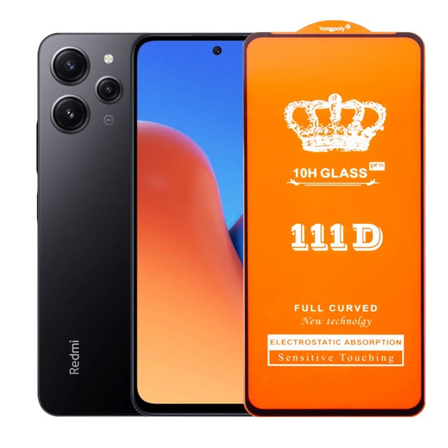 Folie Sticla Securizata pentru Xiaomi Redmi 12, Vivimall, Sticla de Protectie Compatibila cu Xiaomi Redmi 12, Full Cover 111D, HD, Margini Negre, Transparenta - vivimall.ro