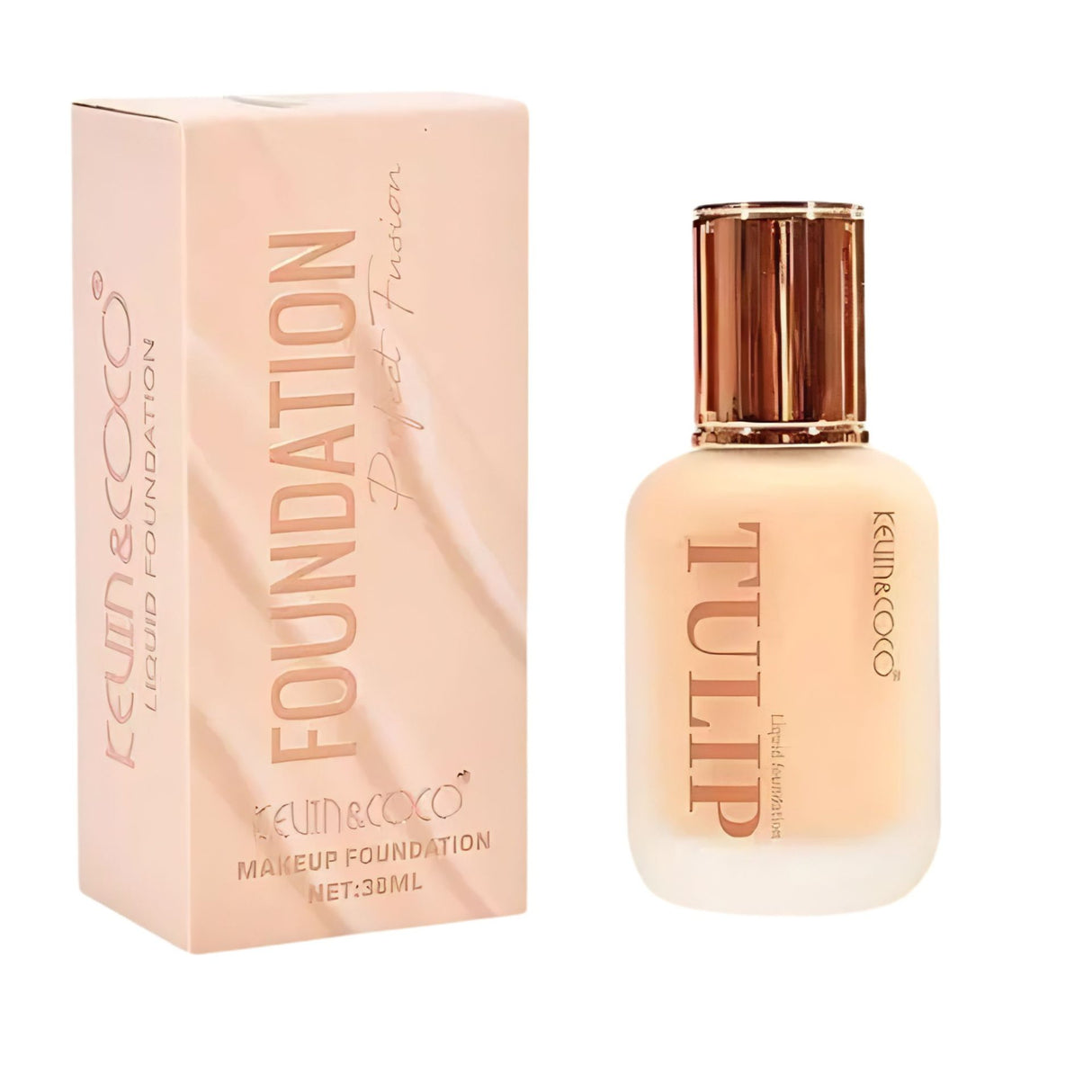Fond de ten Kevin&Coco Tulip, nuanță 2 Natural Beige, 38 ml, vedere frontală ambalaj