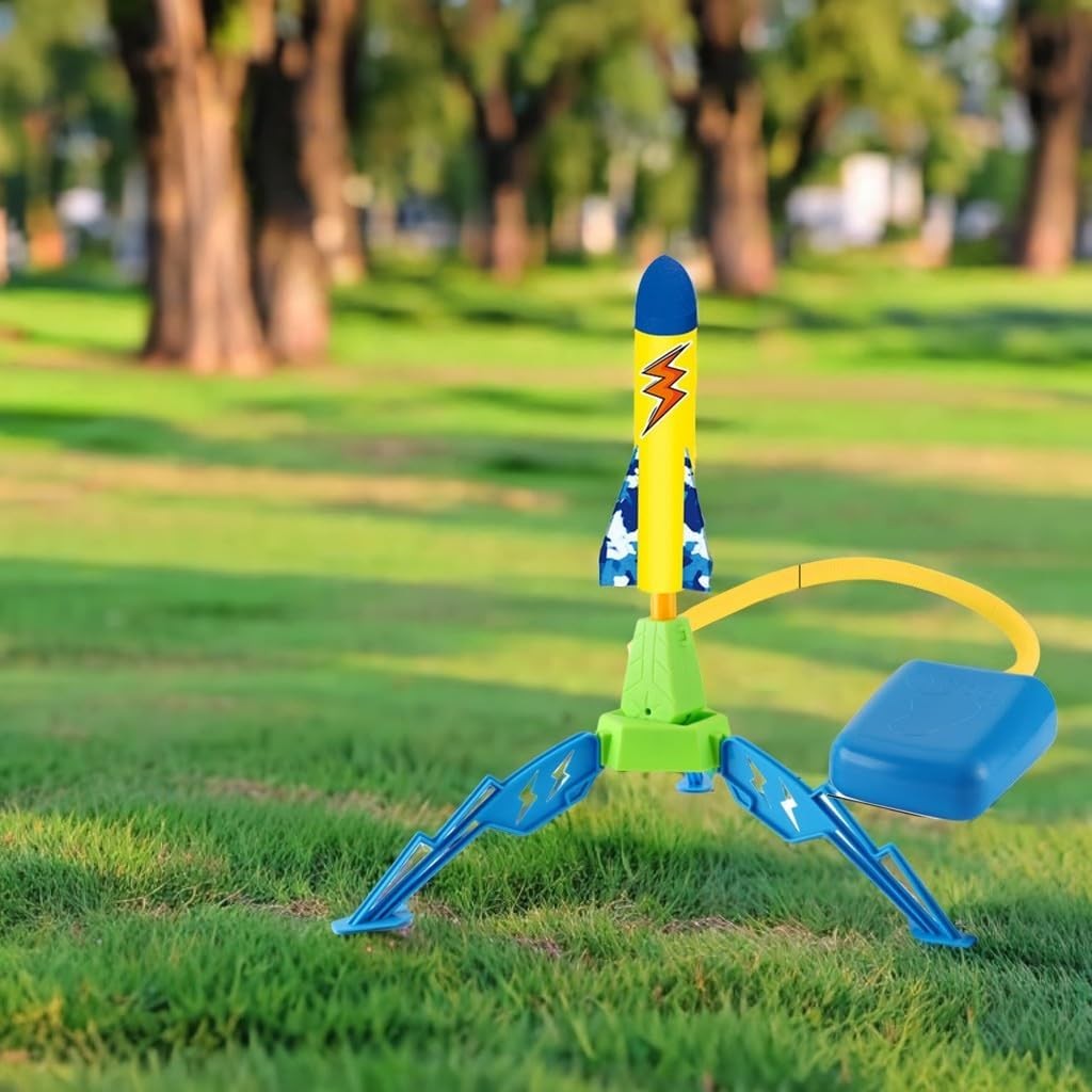 Jucarie pentru Copii, Vivimall, Lansator de Rachete cu Piciorul, un Singur Lansator, 3 Rachete cu Lumini, 40.5 cm Inaltime, Multicolor - vivimall.ro
