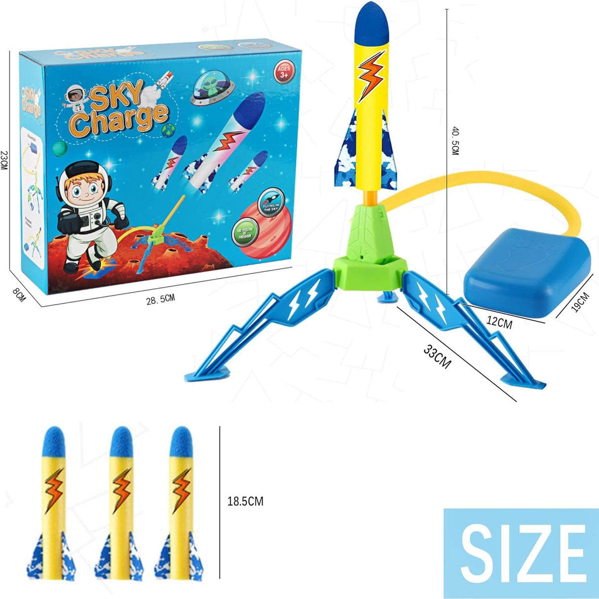 Jucarie Pentru Copii, Lansator De Rachete Cu Piciorul, Un Singur Lansator, 3 Rachete Cu Lumini, 40.5 Cm Inaltime, Multicolor - vivimall.ro