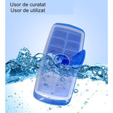 Forma pentru cuburi de gheata Vivimall, 14 cuburi, reutilizabil, plastic alimentar, cu capac, orificiu umplere, dreptunghiulara, 29.5 x 12.5 x4 cm, albastru - vivimall.ro