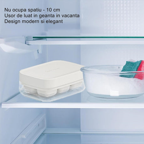 Forma pentru gheata cu presa Vivimall, din silicon alimentar, 6 cuburi, caserola pentru depozitare, usor de folosit si curatat, 10.5 x 7.5 x 4.1 cm, alb - vivimall.ro