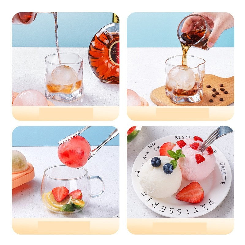 Forma Sfere de Gheata pentru Wiskey si Cocktail-uri Flippy, 4 Sfere, Material Plastic/Silicon Alimentar, Diametru 6.5 cm, cu Orificiu Tip Palnie pentru Umplere, 17 x 17 x 7 cm, Alb - vivimall.ro