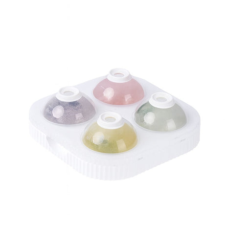 Forma Sfere de Gheata pentru Wiskey si Cocktail-uri Flippy, 4 Sfere, Material Plastic/Silicon Alimentar, Diametru 6.5 cm, cu Orificiu Tip Palnie pentru Umplere, 17 x 17 x 7 cm, Alb - vivimall.ro