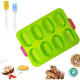 Forme de Silicon pentru Copt, Vivimall, 8 Forme Ovale, pentru Paine si Prajituri, 34.5 x 23.8 x 2.5 cm, Verde/Roz - vivimall.ro