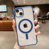 Husa MagSafe pentru Apple iPhone 14 Pro Max, Full Cover, Frosted Acrylic Color Big Hole, Magnetica, Incarcare Wireless, Flippy, Albastru - vivimall.ro