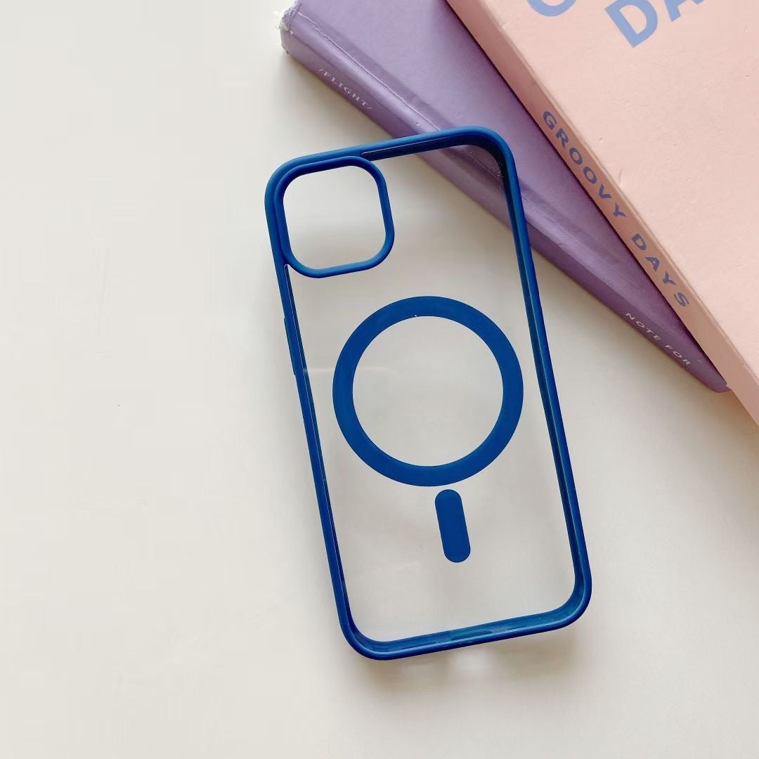 Husa MagSafe pentru Apple iPhone 13, Full Cover, Frosted Acrylic Color Big Hole, Magnetica, Incarcare Wireless, Flippy, Albastru - vivimall.ro