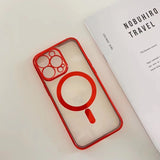 Husa MagSafe pentru Apple iPhone 12 Pro, Protectie camera, Full TPU, Margini colorate Electroplating, Magnetica, Incarcare Wireless, Flippy, Rosu - vivimall.ro