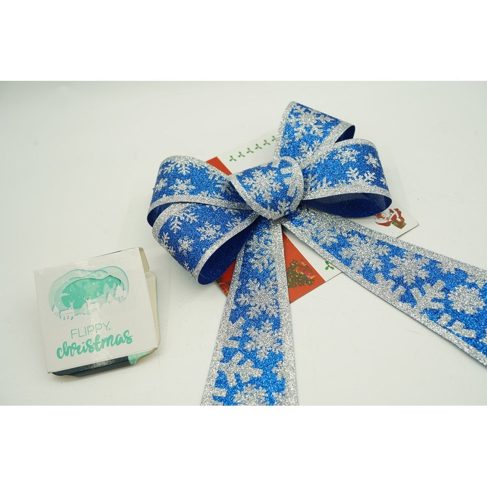 Funda pentru brad, Albastra, model de nea, cu margini argintii, 15 x 23 cm, PVC, Vivimall - vivimall.ro