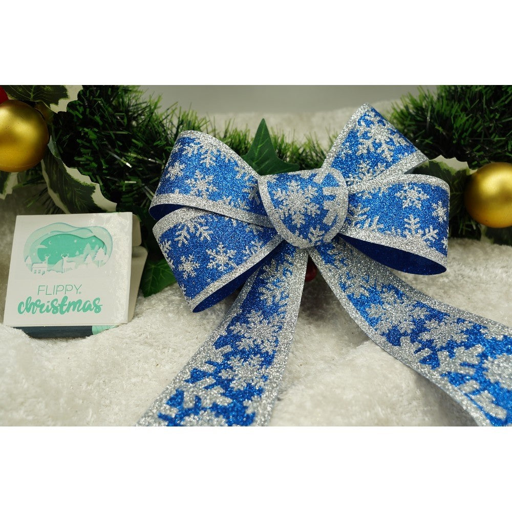 Funda pentru brad, Albastra, model de nea, cu margini argintii, 15 x 23 cm, PVC, Vivimall - vivimall.ro