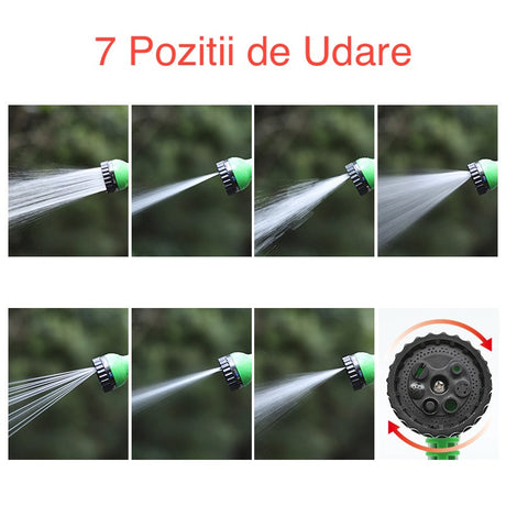 Furtun Portabil de Udare pentru Gradina, Vivimall, pentru Gradina Uz Casnic, cu Duza de udare, 7 pozitii de Udare, Furtun 10 metri Lungime, Verde - vivimall.ro