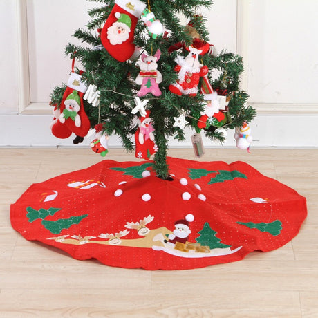 Covoras pentru bradul de Craciun Vivimall, lana, rosu/verde, 100 cm - vivimall.ro