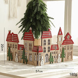 Decoratiune de Craciun, Flippy, Model Orasel de Craciun pentru Brad, in stil European, Pliabil din Lemn, 57 x 20 cm, Maro Natur Rosu - vivimall.ro