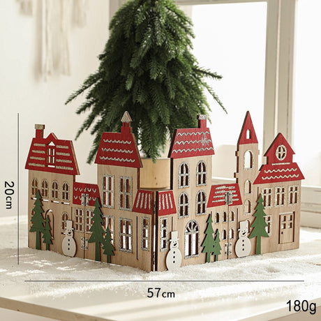 Decoratiune de Craciun, Flippy, Model Orasel de Craciun pentru Brad, in stil European, Pliabil din Lemn, 57 x 20 cm, Maro Natur Rosu - vivimall.ro