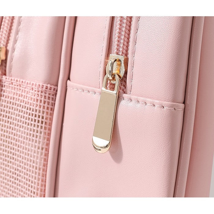 Geanta Cosmetice de Voiaj, Vivimall, Dubla Compartimentare, Impermeabila, Translucida Mata, 35 x 22 x 15 cm, Roz - vivimall.ro