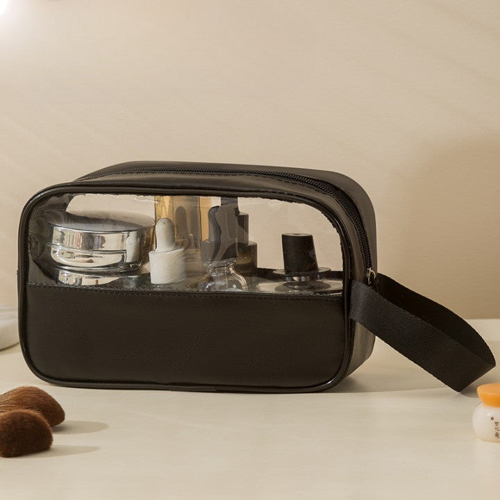 Geanta Cosmetice, Vivimall, pentru Voiaj sau Organizare, Material PVC- Textil, Impermeabila, Portabila,22 x 12 x 8 cm, Negru - vivimall.ro