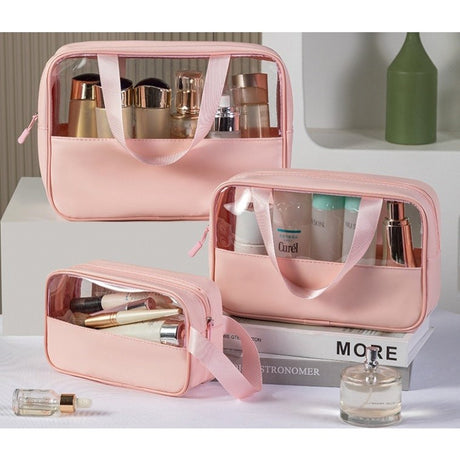 Geanta pentru cosmetice, Vivimall, Geanta pentru Voiaj sau Organizarea produselor Cosmetice, Geanta pentru Machiaj, din PVC si PU, 26 x 15 x 10 cm, Roz - vivimall.ro