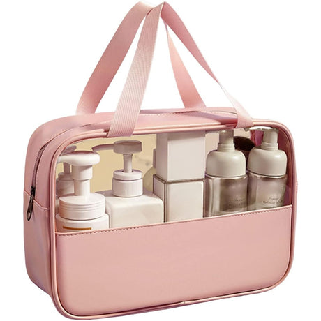 Geanta pentru cosmetice, Vivimall, Geanta pentru Voiaj sau Organizarea produselor Cosmetice, Geanta pentru Machiaj, din PVC si PU, 26 x 15 x 10 cm, Roz - vivimall.ro