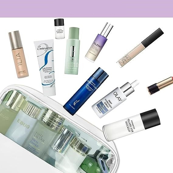 Geanta cosmetice Flippy, pentru voiaj sau organizare, material PVC/textil, impermeabila, portabila, 26 x 15 x 10 cm, alb - vivimall.ro