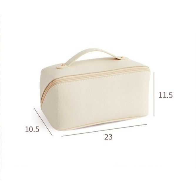 Geanta de Calatorie Vivimall, Pentru Cosmetice, Portabila, Impermeabila, din Piele Ecologica, Compartimente Multiple, cu Fermoar, 23 x 11.5 x 10.5 cm, Crem - vivimall.ro