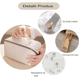 Geanta de Calatorie Vivimall, Pentru Cosmetice, Portabila, Impermeabila, din Piele Ecologica, Compartimente Multiple, cu Fermoar, 22 x 13 x 12.5 cm, In Carouri, Alb - vivimall.ro