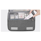 Geanta cosmetice voiaj, Vivimall, material panza, impermeabil, 3 compartimente, cu agatatoare, Gri, 47 x 28 x 20   cm - vivimall.ro