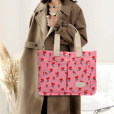 Geanta de Mana/Umar, Multifunctionala, Vivimall, Inchidere cu Capsa, Imprimeu Cirese, Material Textil, 33.5 x 25 x 14.5 cm, Roz - vivimall.ro