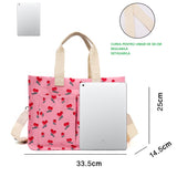 Geanta de Mana/Umar, Multifunctionala, Vivimall, Inchidere cu Capsa, Imprimeu Cirese, Material Textil, 33.5 x 25 x 14.5 cm, Roz - vivimall.ro