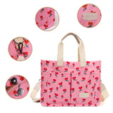 Geanta de Mana/Umar, Multifunctionala, Vivimall, Inchidere cu Capsa, Imprimeu Cirese, Material Textil, 33.5 x 25 x 14.5 cm, Roz - vivimall.ro