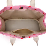 Geanta de Mana/Umar, Multifunctionala, Vivimall, Inchidere cu Capsa, Imprimeu Cirese, Material Textil, 33.5 x 25 x 14.5 cm, Roz - vivimall.ro