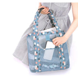 Geanta de Plaja, Vivimall, din Plasa Transparenta, Imprimeu Floral, 43 x 10 x 33 cm, Model pentru Umar, Lungime Inferioara 33 cm, Albastru - vivimall.ro