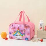 Geantă Frigorifică, Vivimall, cu Desene Animat 3D, Portabilă pentru Copii, de Prânz, din Pânză Oxford, 27.5x18x20 cm, Model Unicorn, Roz - vivimall.ro