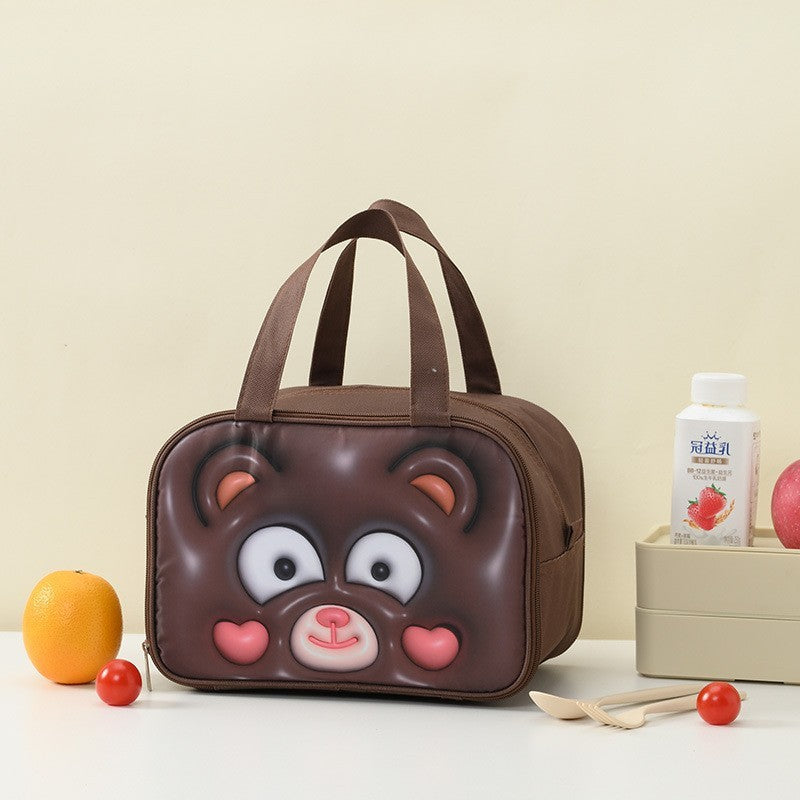Geantă Frigorifică, Flippy, cu Desene Animat 3D, Portabilă pentru Copii, de Prânz, din Pânză Oxford, 27.5x18x20 cm, Model Ursulet, Maro