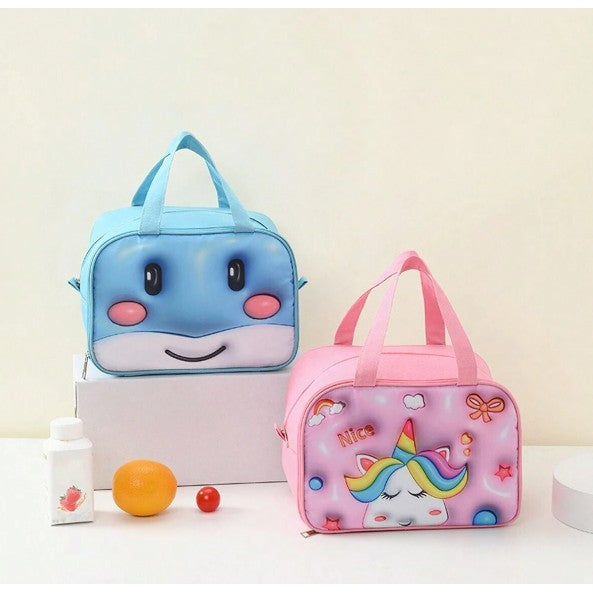 Geantă Frigorifică, Flippy, cu Desene Animat 3D, Portabilă pentru Copii, de Prânz, din Pânză Oxford, 27.5x18x20 cm, Model Balena, Albastru