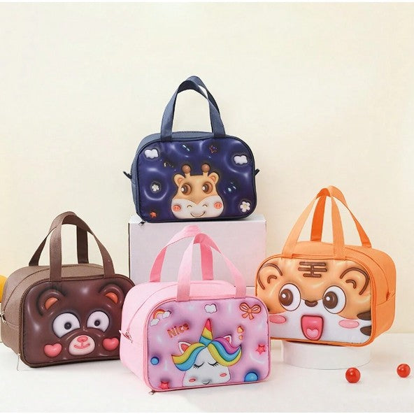 Geantă Frigorifică, Flippy, cu Desene Animat 3D, Portabilă pentru Copii, de Prânz, din Pânză Oxford, 27.5x18x20 cm, Model Ursulet, Maro