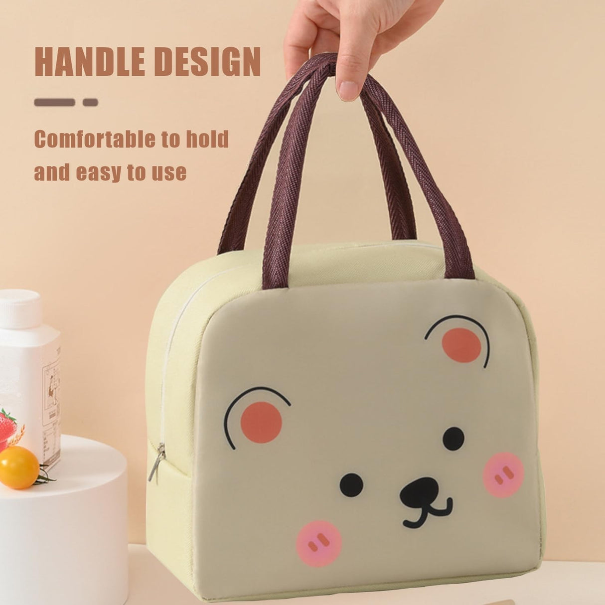 Geantă Frigorifică, Flippy, cu Desene Animat, Portabilă pentru Copii, de Prânz, din Pânză Oxford, 22x14x19 cm, Model Ursulet, Bej