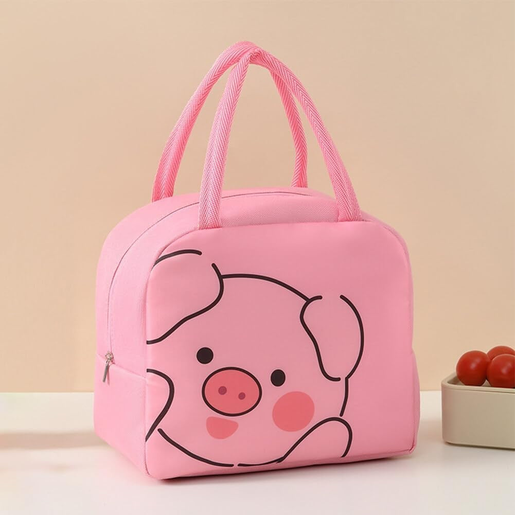 Geantă Frigorifică, Vivimall, cu Desene Animat, Portabilă pentru Copii, de Prânz, din Pânză Oxford, 22x14x19 cm, Model Purcelus, Roz - vivimall.ro