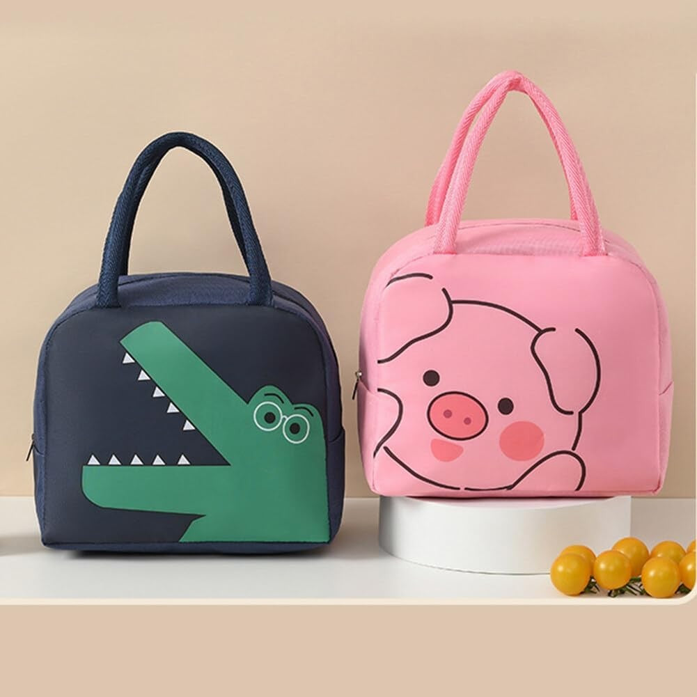 Geantă Frigorifică, Vivimall, cu Desene Animat, Portabilă pentru Copii, de Prânz, din Pânză Oxford, 22x14x19 cm, Model Purcelus, Roz - vivimall.ro